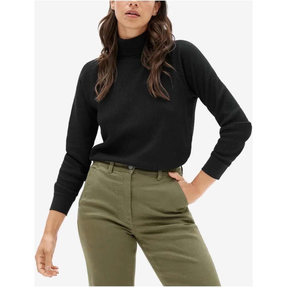 Everlane Organic Cotton Turtleneck Waffle Tee‎ Black Size M Minimalist Preppy